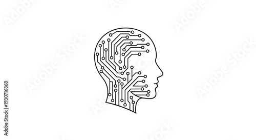 Human Head Circuit Board Illustration Profile.