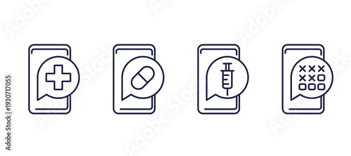 pill reminder app icons, line design on white