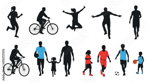 Active people engaging in various sports and activities together outdoors in a lively scene from a straightforward view