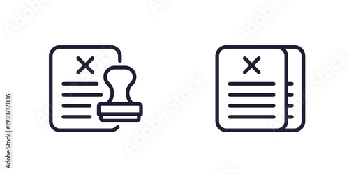 rejected documents line icons with a stamp