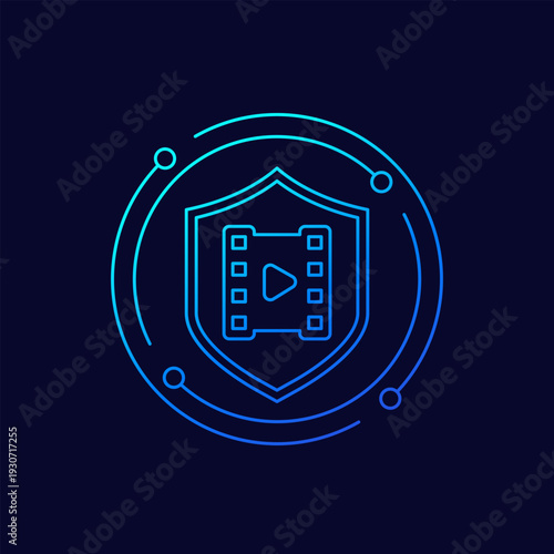 video protection and copyrighted content icon, linear design