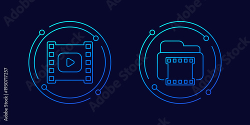 video icons with folder, linear design