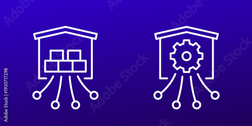 warehouse management icons, distribution and logistics optimization line design