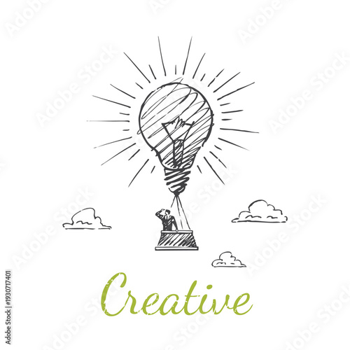 Creative Idea Sketch - man holding giant light bulb