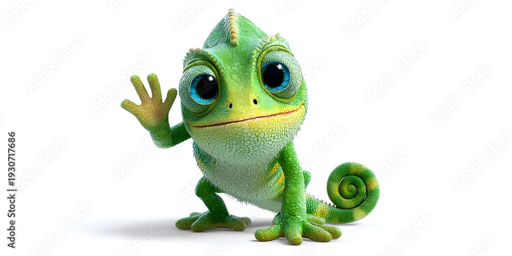 Fototapeta premium Friendly Green Chameleon Character with Big Eyes and Cute Smile
