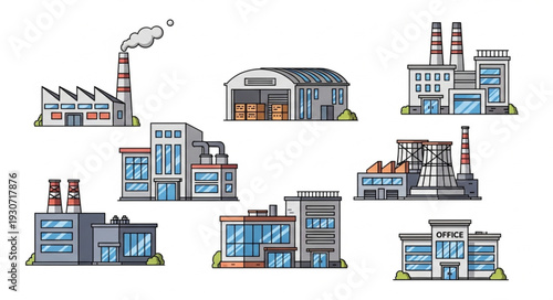 Industrial Buildings and Factories Illustration.