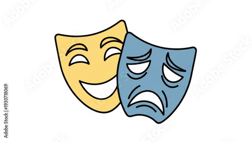 Theater masks symbolizing comedy and tragedy together, representing drama and emotional contrast in a simple illustration