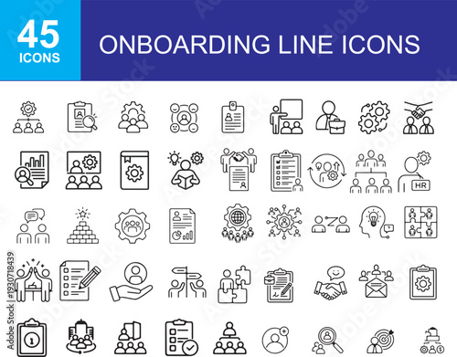 Onboarding process line icons set for business workflow and hr management