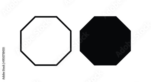 Two geometric octagonal shapes one outlined and one solid silhouette