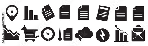 business finance icon set charts documents users 