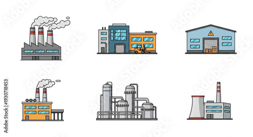 Industrial Buildings and Factories Illustration.