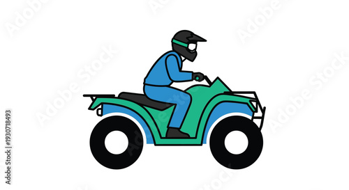 A colorful illustration of a rider on an atv silhouette