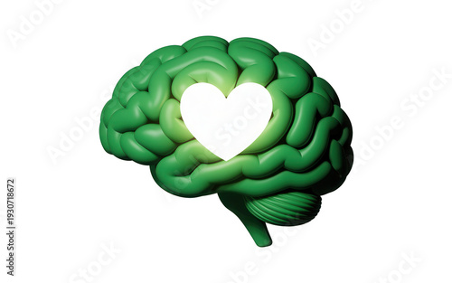 Green brain with heart shaped cutout symbolizing love and intelligence