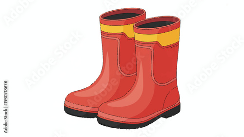A digital illustration of a pair of red rubber fire boots with black soles (1)_traced