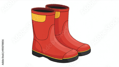 A digital illustration of a pair of red rubber fire boots with black soles (2)_traced
