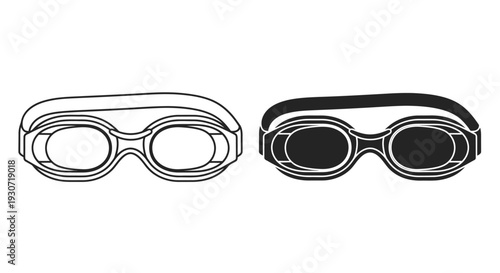 Two pairs of swimming goggles presented in a graphic silhouette