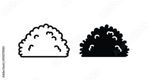 Two stylized bush shapes one outlined and one solid silhouette