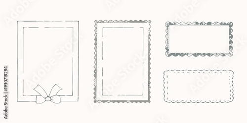 Hand drawn frame and gift box sketch with decorative borders