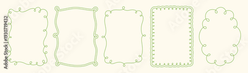 Vintage hand drawn squiggle frames. Wavy, curly line doodle frames set. Retro oval and rectangular line art borders.