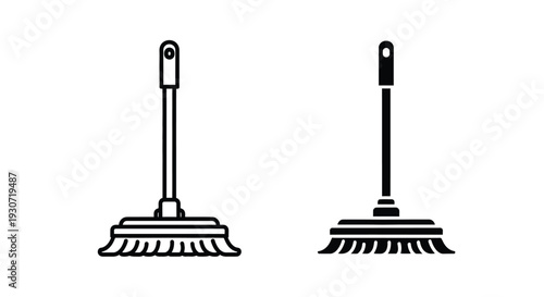 Two broom icons depicted in a stark contrasting black silhouette