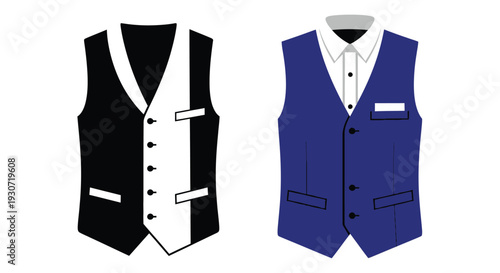 Two colorful vests displayed side by side in stark contrast silhouette