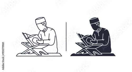 Muslim man reading the quran a striking black silhouette