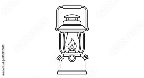 An illustration of a lantern from the front with a flame burning inside viewed from a straightforward perspective