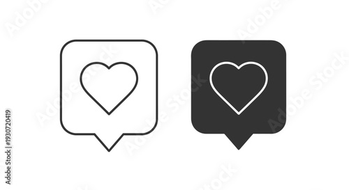 Two heart shaped icon variations in contrasting styles silhouette