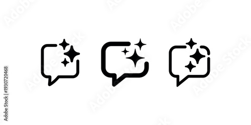 Chat bubble sparkle icon set for ai generated text message smart assistant communication speech balloon symbols with magic shine and glitter elements