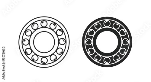 Two ball bearings depicted in a stark black and white silhouette