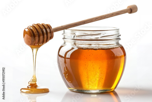 Golden Organic Honey Jar with Dipper – Clean Studio Isolated PNG