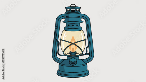 A digital illustration of a vintage kerosene lantern in a solid teal blue color (2)_traced
