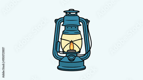 A digital illustration of a vintage kerosene lantern in a solid teal blue color (4)_traced