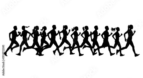Dynamic group of runners participating in a coordinated race or event.