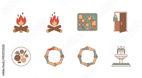 Collection of 6 flat vector icons representing Open Source Community for collaborative software