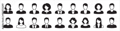 eighteen diverse faceless profile icons male female