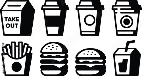 Fast food and drink take out icons