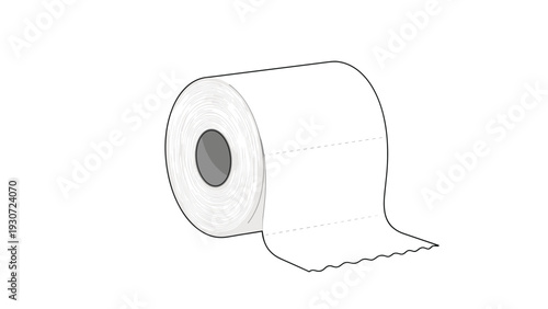 Perspective view of a single roll of soft white toilet paper isolated on a clean white background for design.