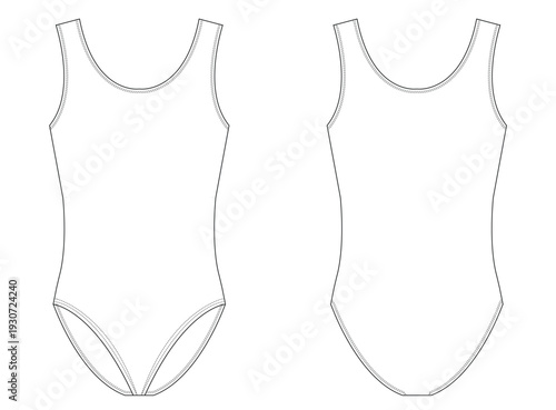 RAD leotard CAD | leotard technical drawing | basic leotard front and back | dancewear technical drawing