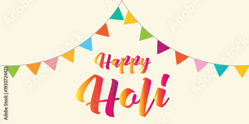 Vector illustration of a Happy Holi greeting featuring vibrant splashes of colors and festive elements. Happy Holi spring festival. EPS 10.