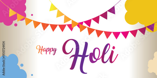 Easy to edit vector illustration of Colorful background for festival of colors Holi celebrated in India. Happy Holi text. Vector illustration Typography design for greeting card, poster. EPS 10.