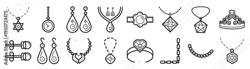  pack of jewels and ornaments linear icons