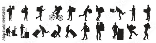  set courier silhouette vector illustration