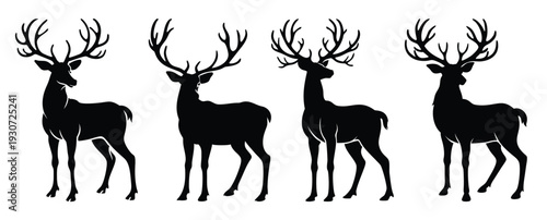 set of deer silhouettes in various poses featuring antlers