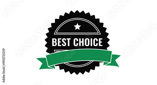 A striking black and green badge design featuring the text best choice with a ribbon silhouette high quality professional detailed modern