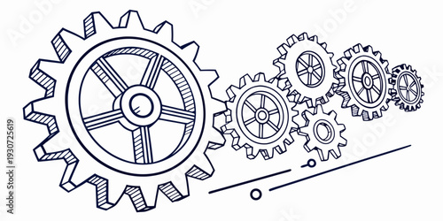 A detailed illustration of interlocking gears with a loose bolt and washer.