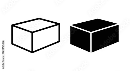 Cube icon in two styles: a line art outline and a solid black representation, useful for geometry, boxes, and data concepts.