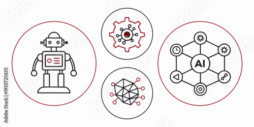 Illustration of a robot surrounded by various networks and molecular structures.