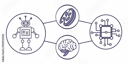 Illustration of interconnected concepts representing artificial intelligence and human cognition.