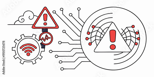Illustration of interconnected devices and security threats in a network